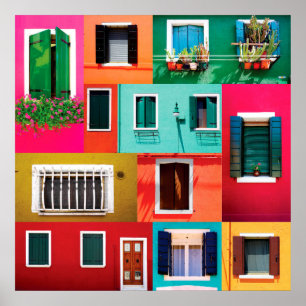 Colourful windows collection Burano island in Poster