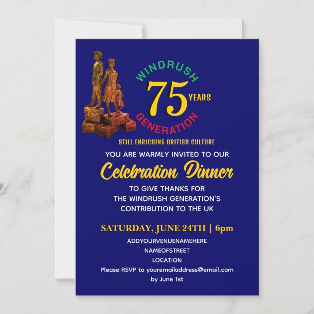 Colourful WINDRUSH GENERATION 75th Anniversary Invitation (Front)