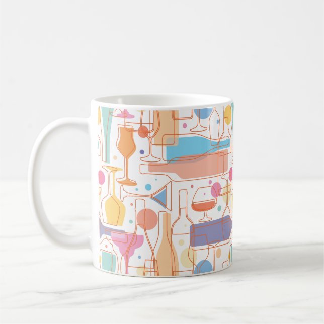 Colourful Wine Bottles and Glasses Pattern Coffee Mug (Left)