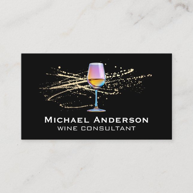 Colourful Wine Glass | Gold Spatter Business Card (Front)