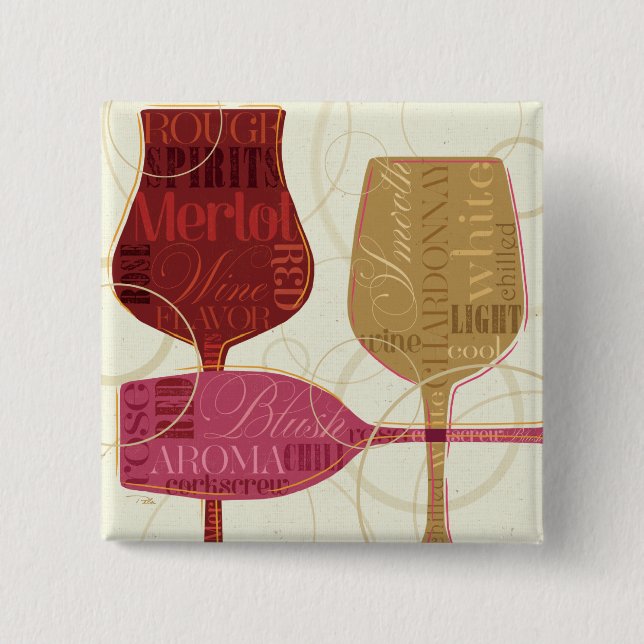 Colourful Wine Glasses 15 Cm Square Badge (Front)
