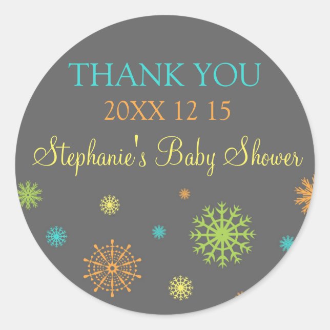 Colourful Winter Baby Shower Favour Stickers (Front)