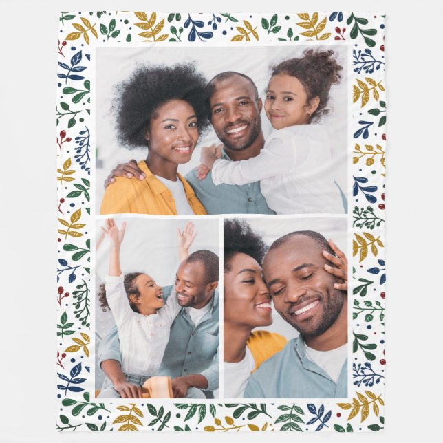 Colourful Winter Botanical Three Photo Collage Fleece Blanket (Front)