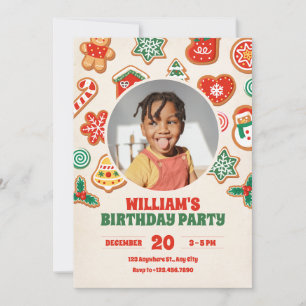 Colourful winter christmas cookies photo birthday invitation