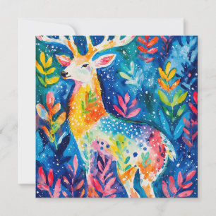 Colourful Winter Deer Watercolor Invitation
