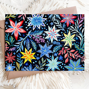 Colourful Winter Floral Pattern Christmas Holiday Card