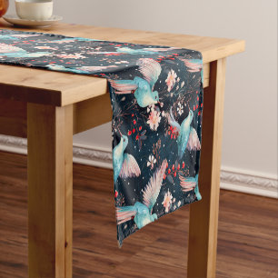 Colourful Winter Hummingbirds & Flowers Pattern Short Table Runner