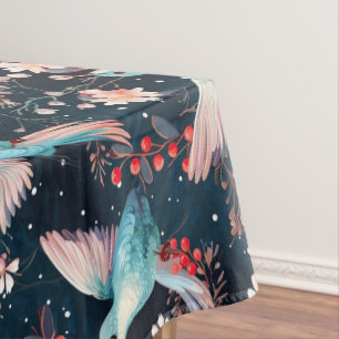 Colourful Winter Hummingbirds & Flowers Pattern Tablecloth