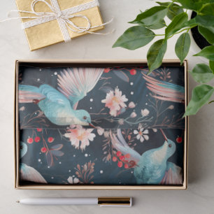 Colourful Winter Hummingbirds & Flowers Pattern Tissue Paper