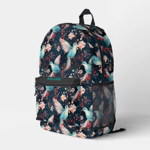 Colourful Winter Hummingbirds Pattern Printed Backpack