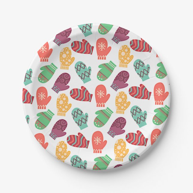 Colourful Winter Mittens Paper Plate (Front)