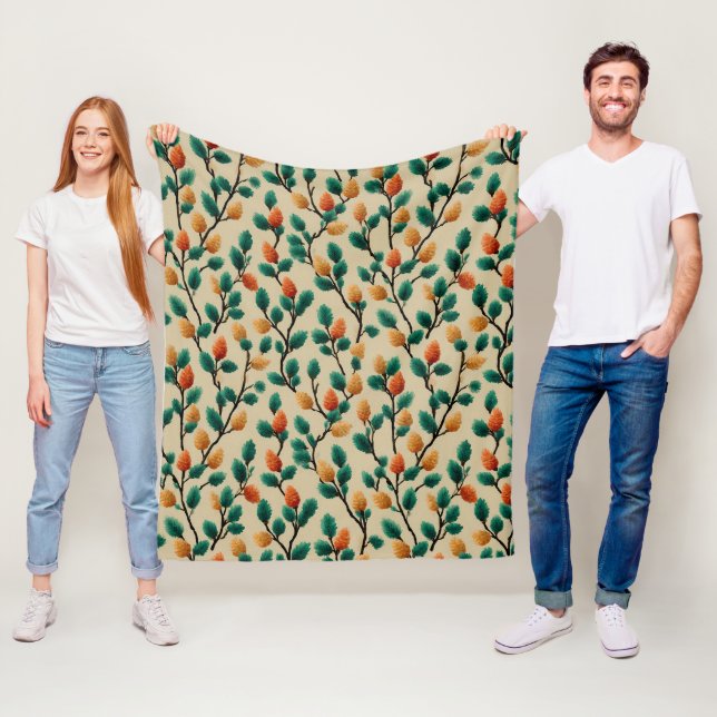 Colourful Winter Pinecone Branches Fleece Blanket (In Situ)