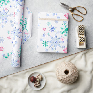 Colourful Winter Snowflake Christmas Blue Holiday Wrapping Paper