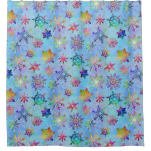 Colourful Winter Snowflakes Christmas Season Blue Shower Curtain