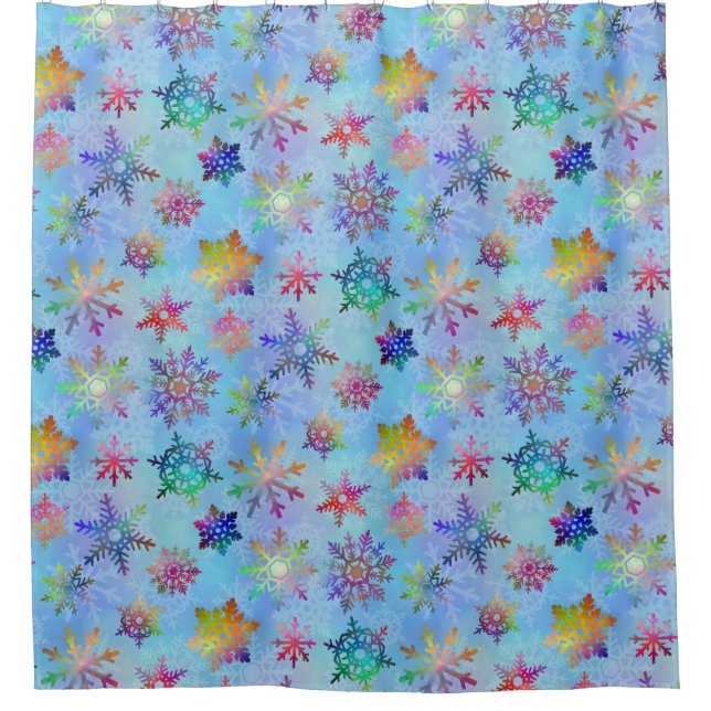 Colourful Winter Snowflakes Christmas Season Blue Shower Curtain (Front)