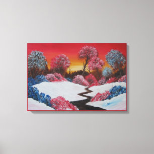 Colourful Winter Snowy Red Sunset Canvas Print