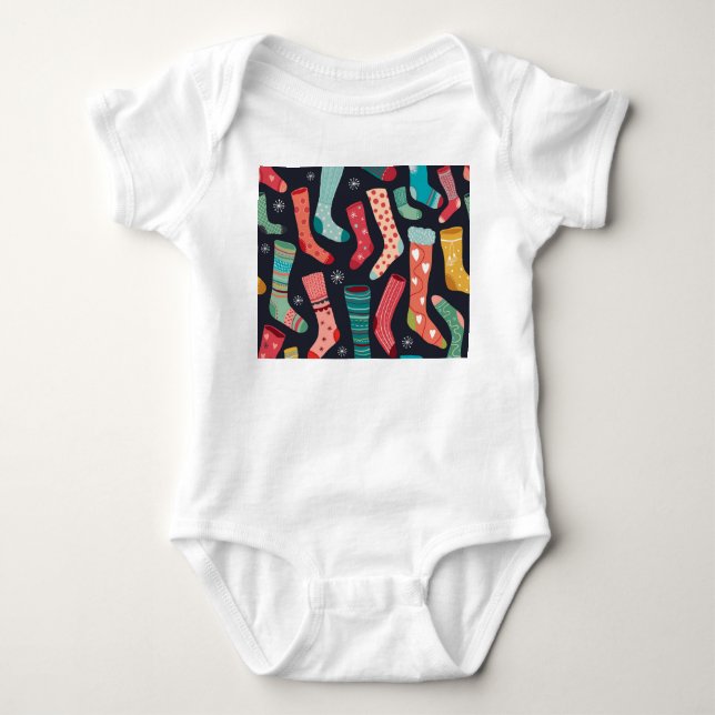 Colourful winter socks, seamless pattern. baby bodysuit (Front)
