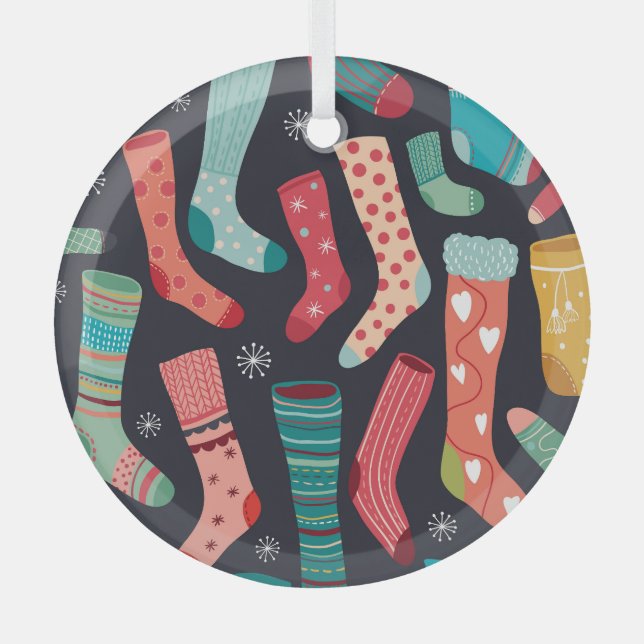 Colourful winter socks, seamless pattern. glass tree decoration (Front)