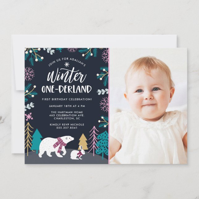 Colourful Winter Wonderland Birthday | Photo Invitation (Front)