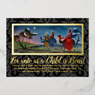 Colourful Wisemen Painting Gold Christian Christma Foil Holiday Card