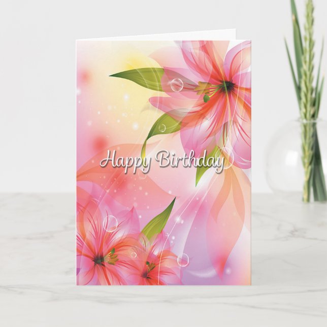 Colourful Wispy Fantasy Flowers Birthday Card (Front)