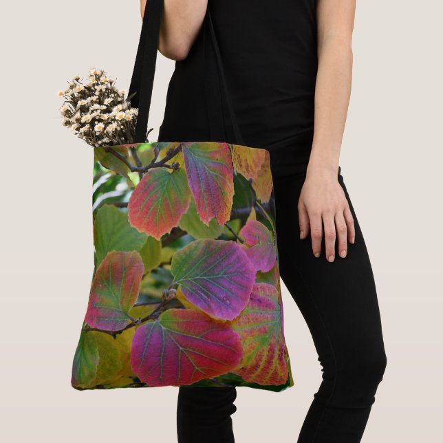 Colourful Witch-Alder Leaves Botanical Tote Bag (Close Up)