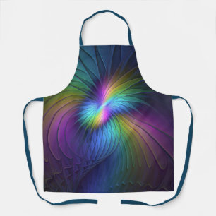Colourful With Blue Modern Abstract Fractal Art Apron