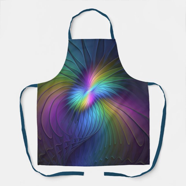 Colourful With Blue Modern Abstract Fractal Art Apron (Front)