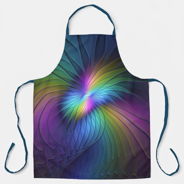 Colourful With Blue Modern Abstract Fractal Art Apron (Front)