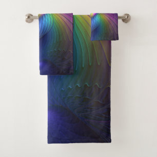 Colourful With Blue Modern Abstract Fractal Art Bath Towel Set