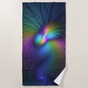Colourful With Blue Modern Abstract Fractal Art Beach Towel