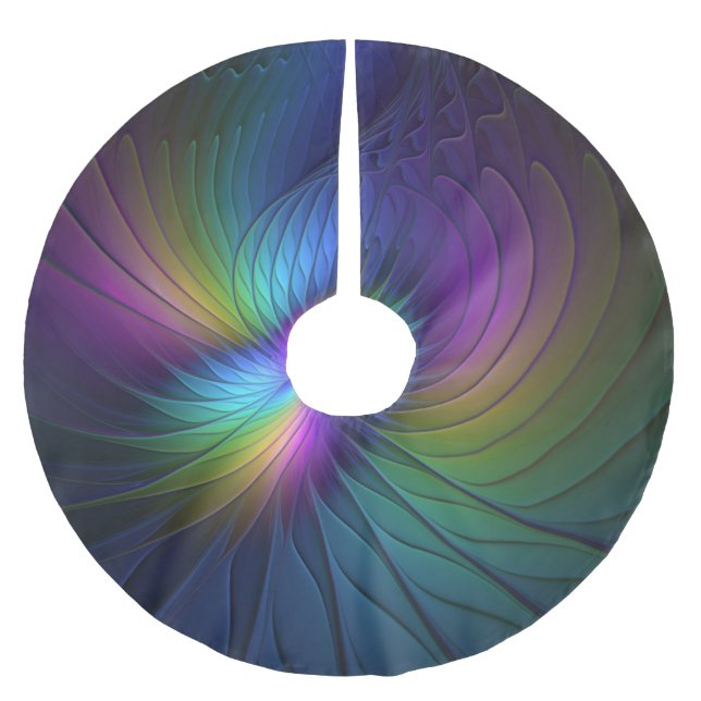 Colourful With Blue Modern Abstract Fractal Art Brushed Polyester Tree Skirt (Front)