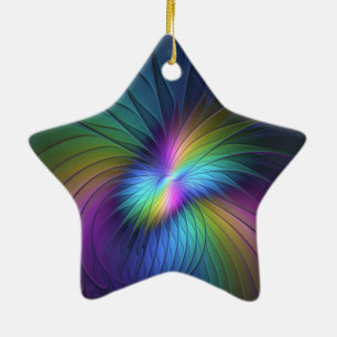 Colourful With Blue Modern Abstract Fractal Art Ceramic Tree Decoration