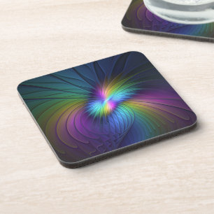 Colourful With Blue Modern Abstract Fractal Art Coaster