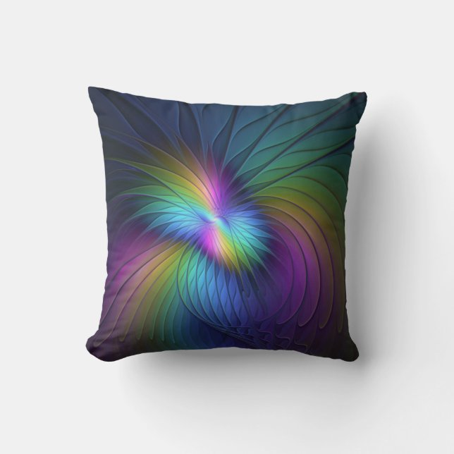 Colourful With Blue Modern Abstract Fractal Art Cushion (Front)