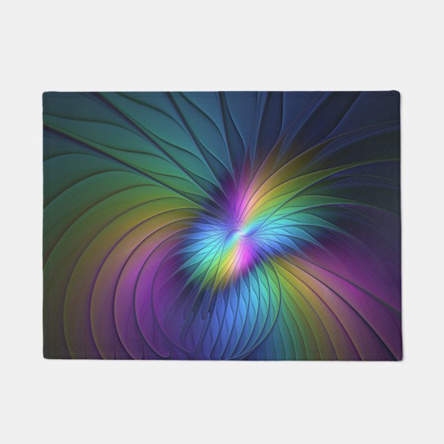 Colourful With Blue Modern Abstract Fractal Art Doormat (Front)