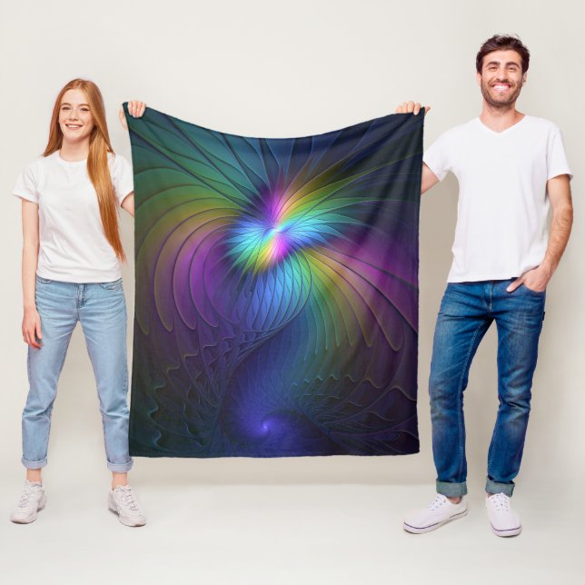 Colourful With Blue Modern Abstract Fractal Art Fleece Blanket (In Situ)