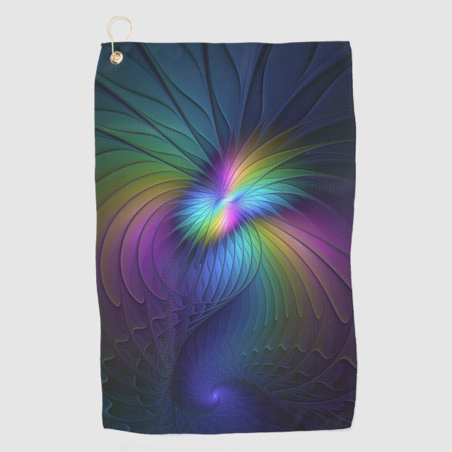 Colourful With Blue Modern Abstract Fractal Art Golf Towel (Front)