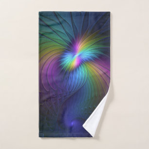 Colourful With Blue Modern Abstract Fractal Art Hand Towel