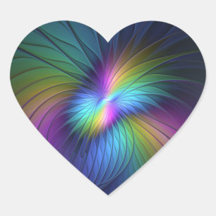 Colourful With Blue Modern Abstract Fractal Art Heart Sticker
