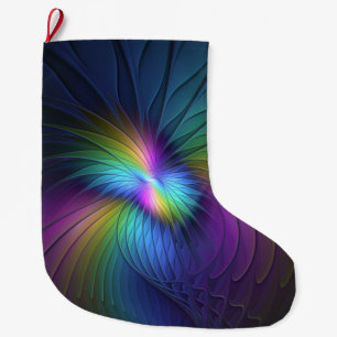 Colourful With Blue Modern Abstract Fractal Art Large Christmas Stocking