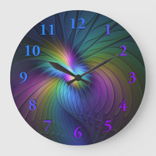 Colourful With Blue Modern Abstract Fractal Art Large Clock