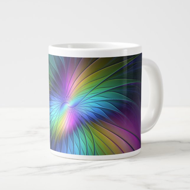 Colourful With Blue Modern Abstract Fractal Art Large Coffee Mug (Front Right)