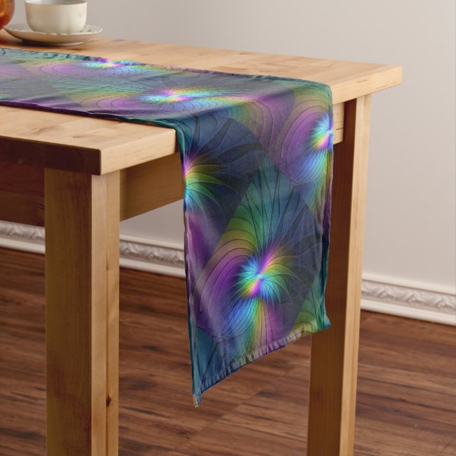 Colourful With Blue Modern Abstract Fractal Art Long Table Runner (In Situ)
