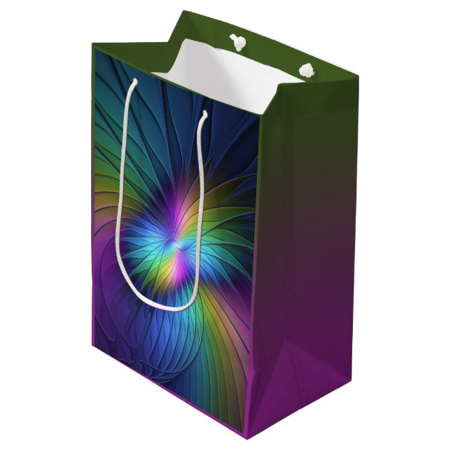 Colourful With Blue Modern Abstract Fractal Art Medium Gift Bag (Front Angled)