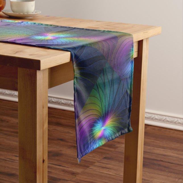 Colourful With Blue Modern Abstract Fractal Art Medium Table Runner (In Situ)