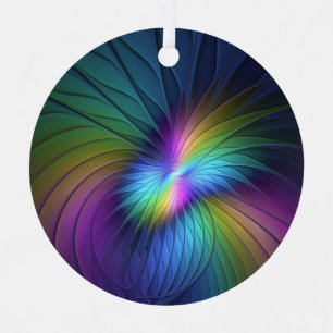 Colourful With Blue Modern Abstract Fractal Art Metal Tree Decoration