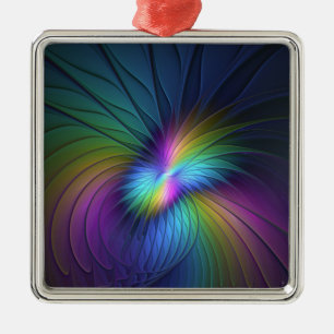 Colourful With Blue Modern Abstract Fractal Art Metal Tree Decoration