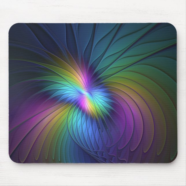 Colourful With Blue Modern Abstract Fractal Art Mouse Mat (Front)