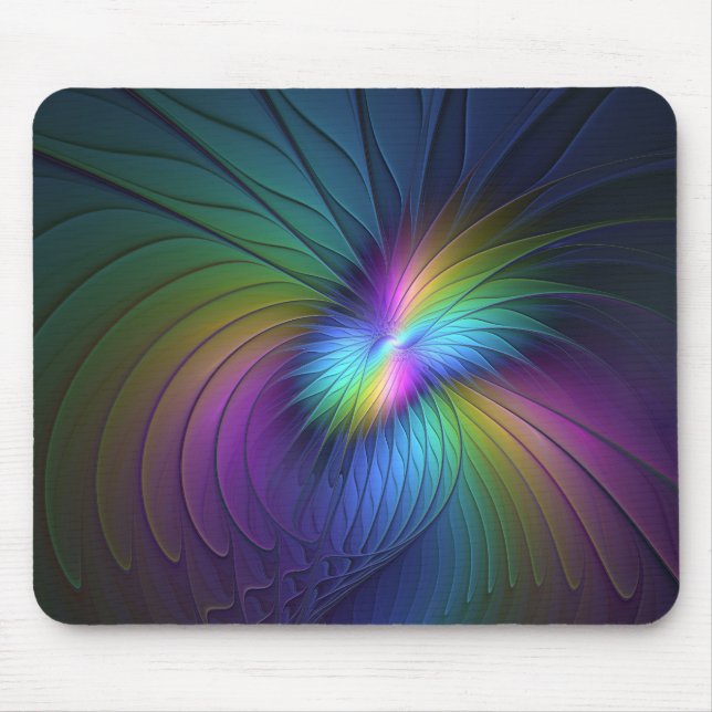 Colourful With Blue Modern Abstract Fractal Art Mouse Mat (Front)